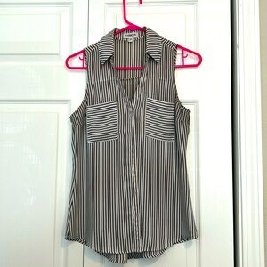 Black and white striped sleeveless blouse